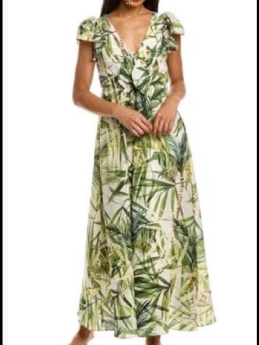 TAYLOR Tropical Bamboo Palms Maxi Dress with Pockets Tie Bodice Smocked EUC Sz 6 - Picture 8 of 12